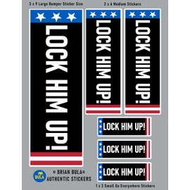 6 pcs Trump Lock Him Up Sticker Deal Large 3x9 Car Bumper, (2) Medium 2x6, (3) Small 1x3 Scrapbooking, Phone or Anywhere Convicted Felon Guilty Trial Verdict