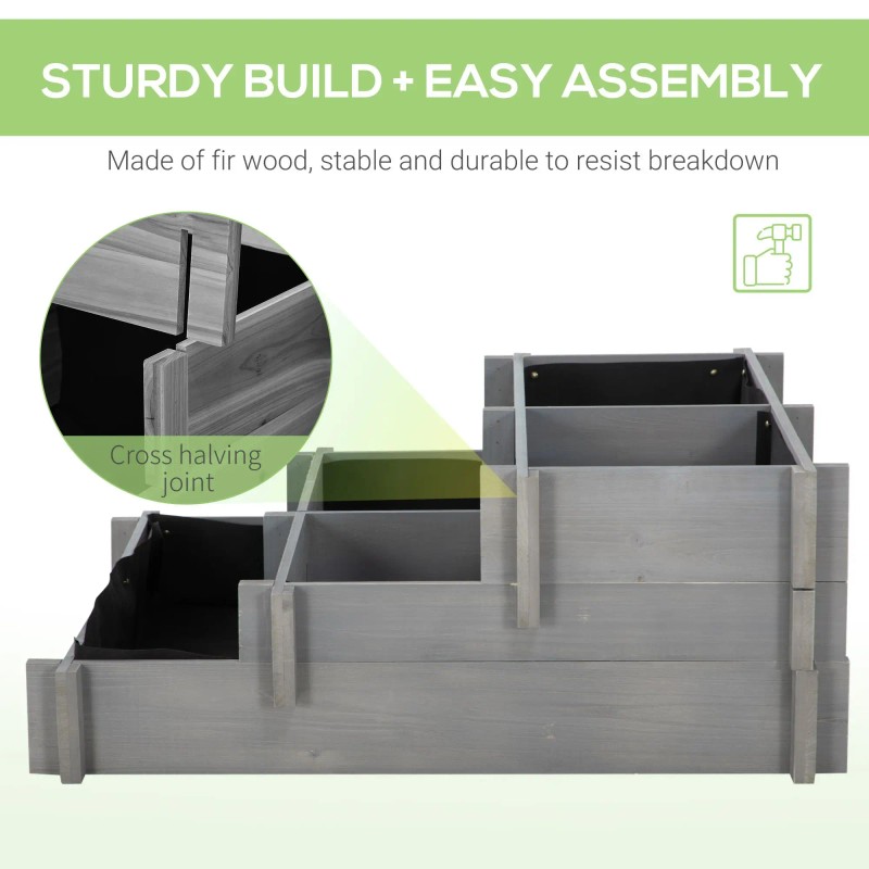 3 Tier Elevated Wood Flower Box Gray Raised Garden Bed