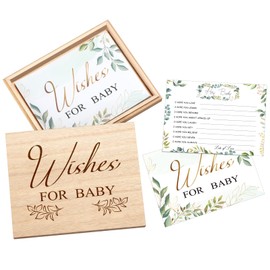 Junkin 50 Pack Baby Shower Advice Cards and Wood Keepsake Box Advice Cards Wishes for Baby Shower Games Invitations Gifts, 5 x 4 Inch(Leaves)