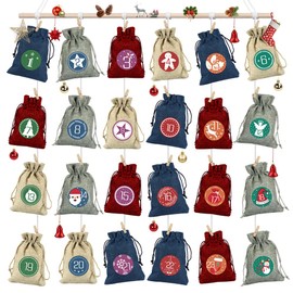 Sprinlot 24 Advent Calendar for Filling, Christmas Calendar Printed Fabric Bags, Reusable Advent Calendar Bags, Jute Bags (Multicoloured)