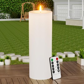BUTHY 12" x 4" Large Outdoor Candle with Timer Waterproof Flickering LED Flameless Candle Battery Operated with Remote Fake Pillar Candle Realistic for Patio Porch Lartern, White 1 Pack