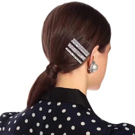 3 Pcs Shiny Two Row Crystal Beads Metal Hair Barrette Clips Rhinestones Barrette Ponytail Holder Hairclips Grip Hair Styling Women Girls Beauty Hairpin Accessory