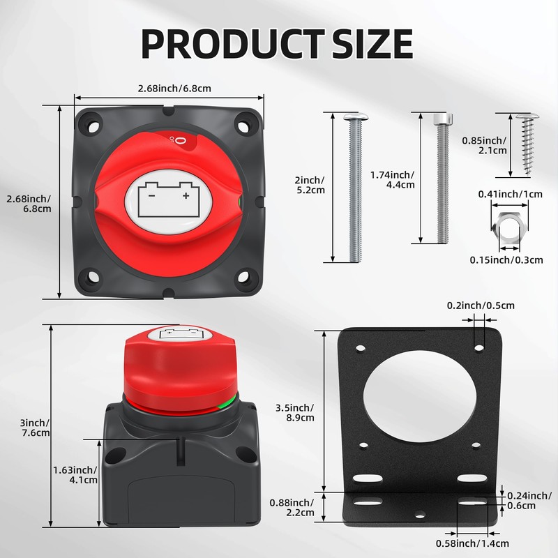 Battery Disconnect Switch with Aluminum Mounting Bracket, 12V-48V Waterproof Marine