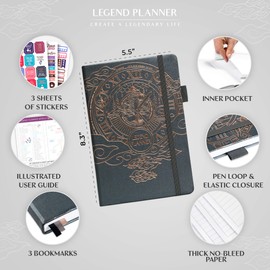 Legend Planner – Weekly & Monthly Life Planner to Hit Your Goals & Live Happier. Organizer Notebook & Productivity Journal. A5 (Mystic Gray)