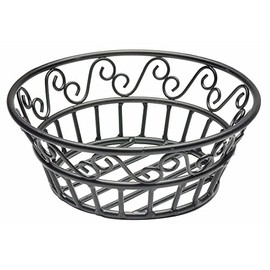 American Metalcraft BLSB80 Wrought Iron Scroll Design Round Bread Basket, 8-Inch, Black