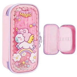 OFFCUP Large Capacity Pencil Case, Waterproof PVC Pencil Pouch, Quicksand Pen Bag Built-in Colored Sand Sequins, Portable Stationery Organizer School Supplies for Girls Boys Students (Unicorn)