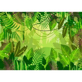 Loccor 5x3ft Fabric Rainforest Cartoon Backdrop Tropical Jungle Green Tropical Leaves Botanical Background Kids Jungle Safari Theme Birthday Party Decorations Photo Props