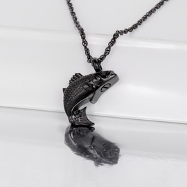 Black Fish Urn Necklace for Ashes for Men In Loving Memory of Fisherman Grandpa Dad Brother Fishing Memorial Jewelry Ashes Holder Fish Pendant Loss of Loved One Sympathy Gift
