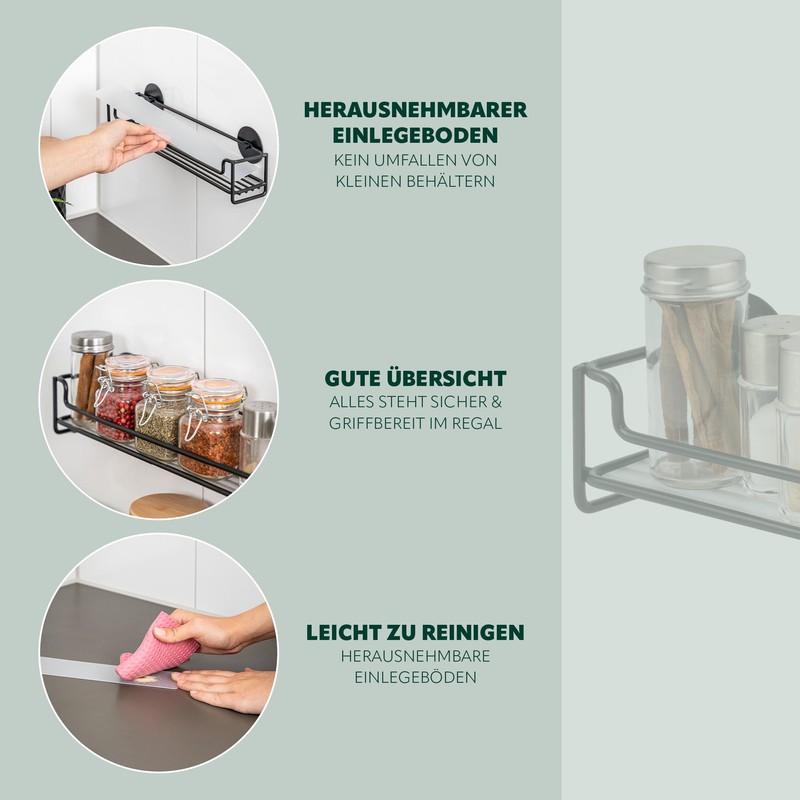 bremermann Wall Mounted Spice Rack for Gluing or Drilling Black