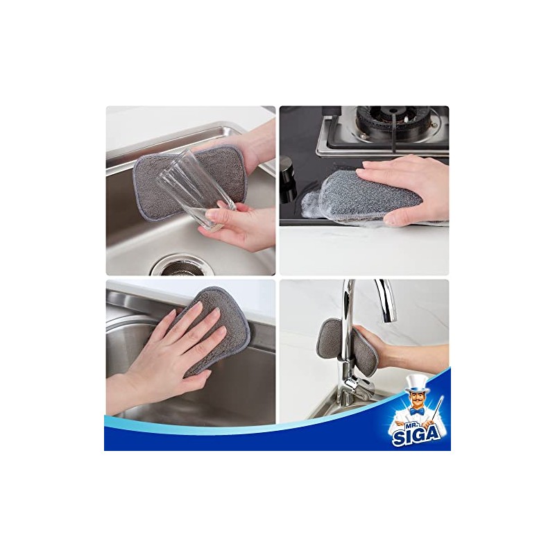 MR.SIGA Esponjas Doble Cara Reutilizables para Lavar Platos, Pack de