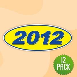 Versa-Tags Versa Tags 2012 Oval Model Year Car Dealer Window Stickers Proudly Made in The USA Versa Oval Model Windshield Year Stickers are Blue and Yellow in Color Come Twelve (12) to A Pack