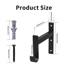 Pack of 2 Shelf Brackets Black Angle Metal Shelf Brackets, Heavy Duty Shelf Brackets with Hooks, 90 Degree Shelf Bracket Wall Mount for Wall Mount Shelf (152 mm/6 Inches/Black)