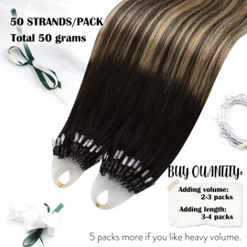 Moresoo Microlink Hair Extensions Human Hair Natural Black to Dark Brown with Blonde Ombre Micro Loop Human Hair Extensions Blonde Micro Beads Hair Extensions Human Hair 16 inch 50g/40s