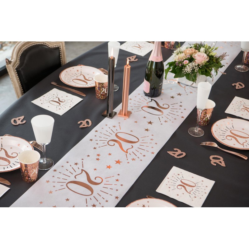 Santex 7344-18-30 Glittery Age Table Runner, Metal, White/Rose Gold, 18