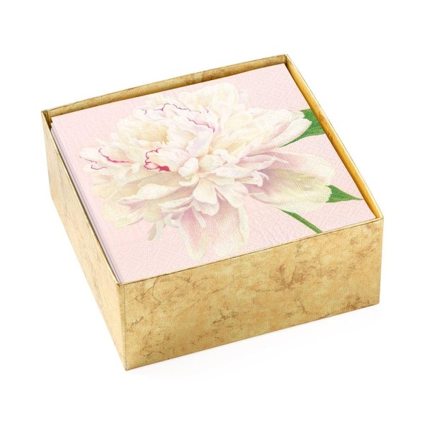 Caspari Duchess Peonies Boxed Paper Cocktail Napkins in Blush, 40 Per Box