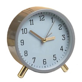 SHISEDECO Alarm Clock with Backlight, 4.5 inches Bedside Analog Non-Ticking Silent Small Deskclock with Arabic Numerals, Battery Operated Round Tableclock for Living Room, Bedroom (Grey Clock)