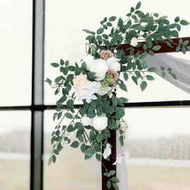 CALBODE Wedding Arch Flowers Set of 2 Large Faux Flower Swag Welcome Signs Decorations White and Sage Artificial Flowers Wedding Reception Ceremony Signs Decor