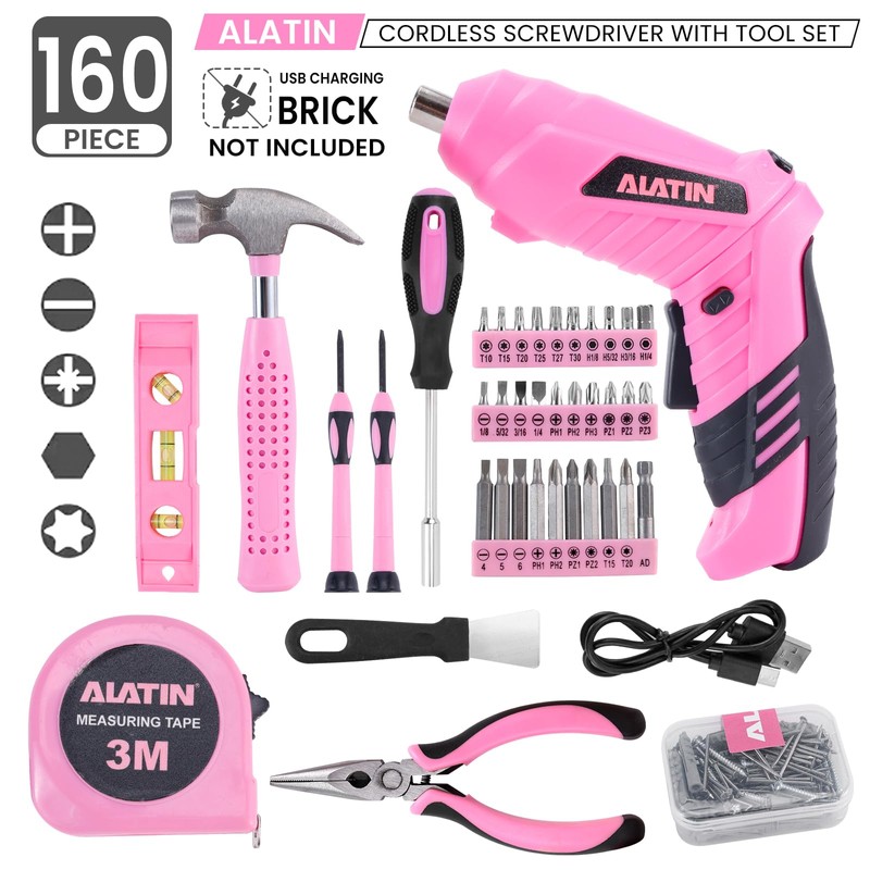 ALATIN Pink Tool Set for Women, 136 PCS Household Tool