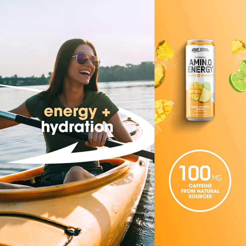 Optimum Nutrition Amino Energy Sparkling Hydration Drink, Electrolytes, Caffeine, Amino