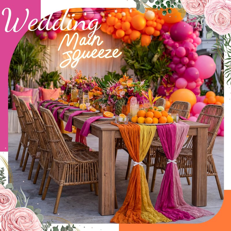 12 Pcs Pink and Orange Cheesecloth Gauze Table Runners