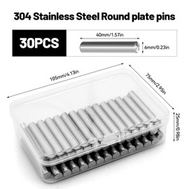 TETEWEVER Cylinder Pins, Pack of 30, Floor Support, 6 x 40 mm, Shelf Brackets, 304 Stainless Steel, Cylinder Pin, Shelf Supports, Shelf Brackets, Pins for Shelves