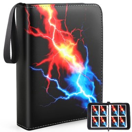 4 Pocket Card Binder Collectable Trading Card Albums Fits 400 Cards with 50 Removable Sleeves, Portable Card Guardian Book with Zipper, Collection Album Holder with Carry Strap for Game/Sport Cards