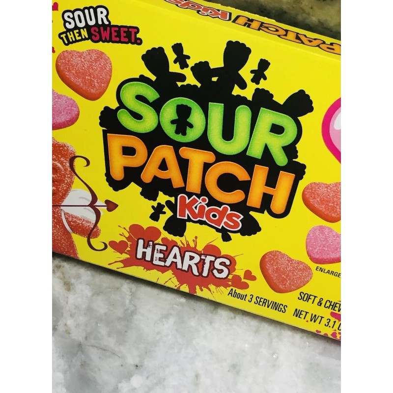 Sour Then Sweet Sour Patch Kids Hearts. 3.1 oz. Soft/Chewy