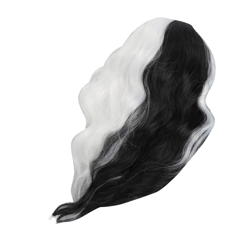Black and White Short Wavy Wig Women Cosplay Party Shoulder