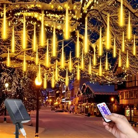 MXJFYY Solar Meteor Shower Lights, 11.8 Inch 10 Tube Fairy Lights, 240 LEDs, Waterproof Snowfall Lights, Meteor Shower Rain Light, Outdoor Solar for Christmas Tree, Party, Balcony Roads