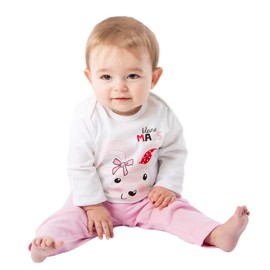 Amantes Textiles Baby Pyjamas Girls Little Mouse - Two Piece Pyjamas Long Pyjamas Set Long Sleeve Sleepwear Baby Cotton, White