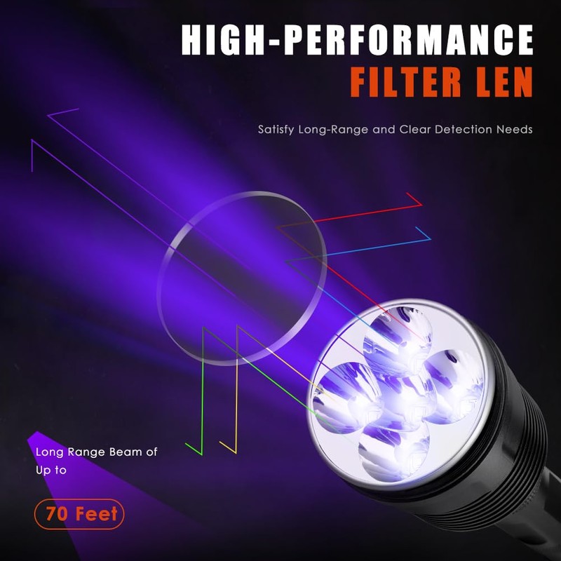 Black Light UV Flashlight, 5LEDs UV Light 50W Powerful Blacklight