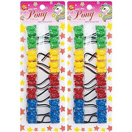 Hair Ties 20mm Ponytail Holders Elastic Colorful Cartoon Design Hairband Accessories for Kids Children Girls Women All Ages (16 Pcs Teddy Bear - Green/Yellow/Red/Blue)