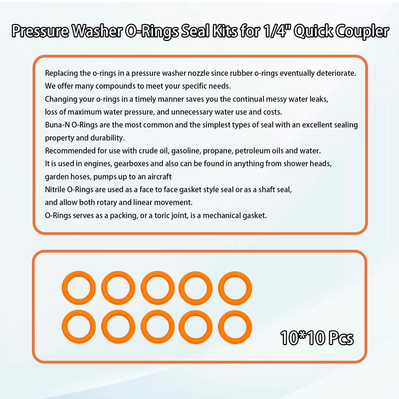1/4" Pressure Washer Quick Coulper QD Colored O-Rings, M22 Quick