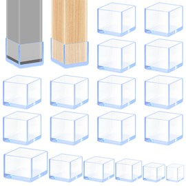 Hilitchi 20PCS Square Furniture Leg Caps 1" x 1" Anti-Slip Chair Leg Floor Protectors Vinyl Flexible Chair Leg Floor Protectors for Chair Table Bed(Transparent)