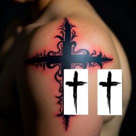 2 Pcs Black Herbal Cross Arm Tattoo Stickers, Men And Women Effect is Vivid of Temporary Tattoos Fake Tattoos for the Beach or Pool, Rave Parties, Nightclubs, School Party, Holiday, Temporary Tattoos
