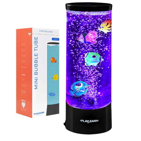 Playlearn Fake Fish Tank Mini Bubble Lamp – Fake Aquarium - Color Changing Sensory Lamp- 11 Inch