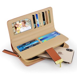 PGXT PGXT Women's Wallet Women Credit Card Holder Hollow Leaf Pattern Bifold Leather Lady Long Wallet Purse Zip Birthday Xmas Gifts for Women Girls(Brown)