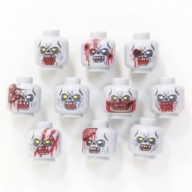 BrickTactical Zombie Head Pack V5 for Minifigures  x10 Light Bluish Grey Heads