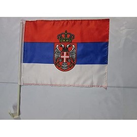 Serbia Car Flag 18'' x 12'' - Serbian Car flags 30 x 45cm - Banner 18x12 INCHES PLASTIC STICK - AZ FLAG