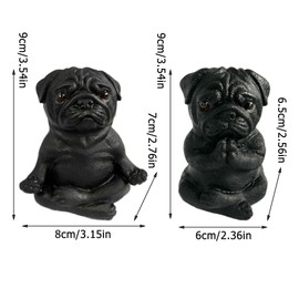 Kityemo Set of 2 Yoga Pug Sculptures - Meditating Pug Figurines for Fairy Garden Zen Decoration, Collectable Table Ornaments for Home, Office or Gift (Black)