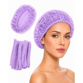 Gorros desechables de 21 pulgadas para el cabello, 100 unidades, gorro elástico antipolvo para servicio de alimentos, gorro de cocina para mujer (morado)