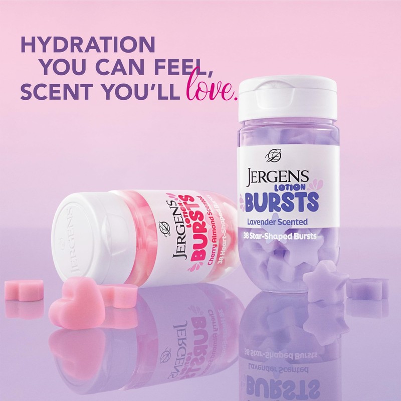Jergens Cherry Almond Lotion Bursts, Squishy Heart-Shaped Moisturizer Bursts, Lotion