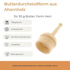 HOFMEISTER® Butter Stamp for 30 g Butter, 5 cm, Heart, Handmade in Germany, Butter Shape for Decorating, Round Puncture Shape, Butter Model Made of Native Maple Wood