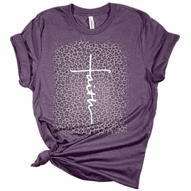 Faith Cross Women's Graphic Leopard Bleach Print T-Shirt Heather Team Purple M