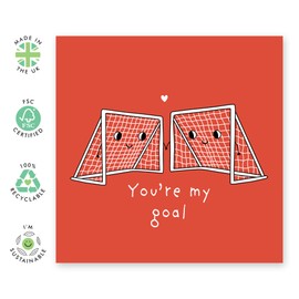 Adorable Love Greeting Card- 'You're My Goal' - Cute Valentines Day or Anniversary Ideas for Him, Her, Girlfriend, Boyfriend, Couples, Lovebug, Sweetheart, Spouse, Wife, Husband - Comes with Stickers