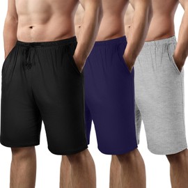 3 Pack Men's Pajama Shorts Sleep Lounge Shorts Sleepwear Pants Big and Tall Sleep Pj Bottoms Elastic Waist with Pockets(4xl,Black, Dark Blue, Light Gray)