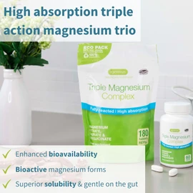Igennus Superior Triple Magnesium Complex, 90 Servings, 2000mg Glycinate, Citrate & Taurate, Clean Label & Chelated, 262mg Elemental Magnesium, Vegan, 180 Tablets for Women & Men