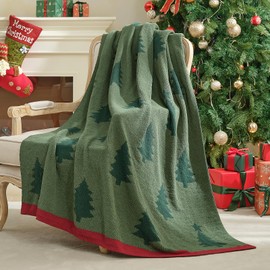 Amélie Home Christmas Throw Blanket for Couch, Reversible Pattern Christmas Tree Themed, Chenille Knit Xams Soft Cozy for Bed Home Decor Gift for Family, 50" x 60", Christmas Tree