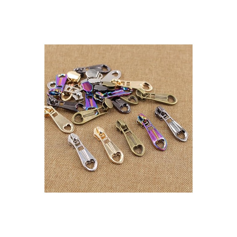 SHRJ 20Pcs #5 Zippers Pulls Heart-Shaped Zipper Sliders 5 Colors
