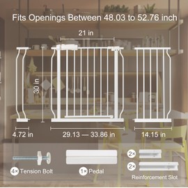 Extra Wide Baby Gate 48.03-52.76 Pressure Mounted,Child Dog Pet Safety Gates with Walk Through Door for Doorways Stairs No Drilling in Door,White